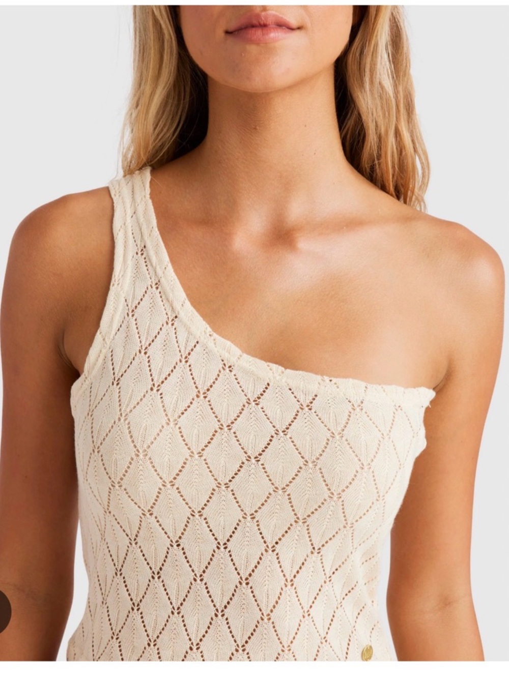 Billabong Cream One-Shoulder Diamond Knit Tank